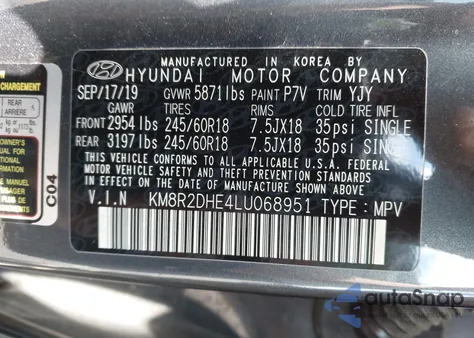 2020 Hyundai Palisade Sel z USA, uszkodzony, nr VIN KM8R2DHE4LU068951
